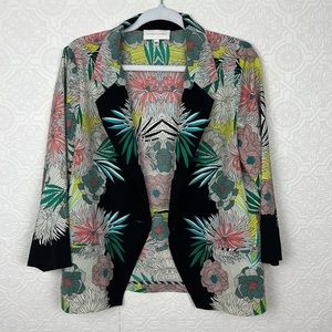 Anthropologie Tropical Floral Black Modern Blazer Jacket Art